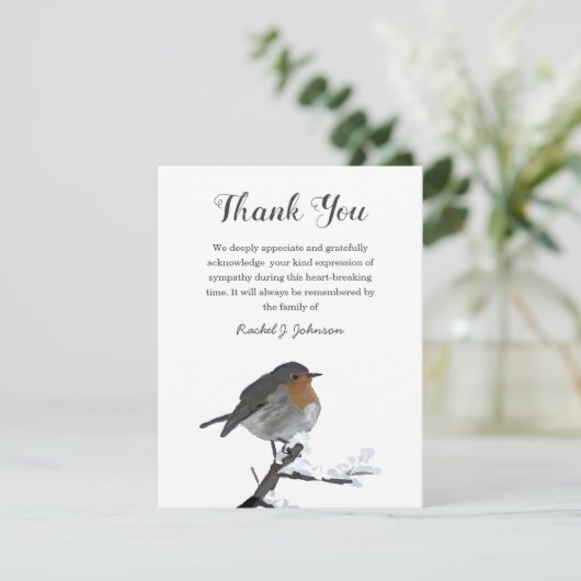 Winter Robin Bird | Beerdigung Danke (Stehend Vorderseite)