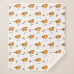 Winter Robin Bird Pattern Wasserfarbe Weihnachten Sherpadecke