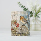 Winter Robin Happy Holidays Postkarte (Stehend Vorderseite)