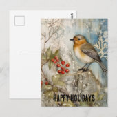 Winter Robin Happy Holidays Postkarte (Vorne/Hinten)