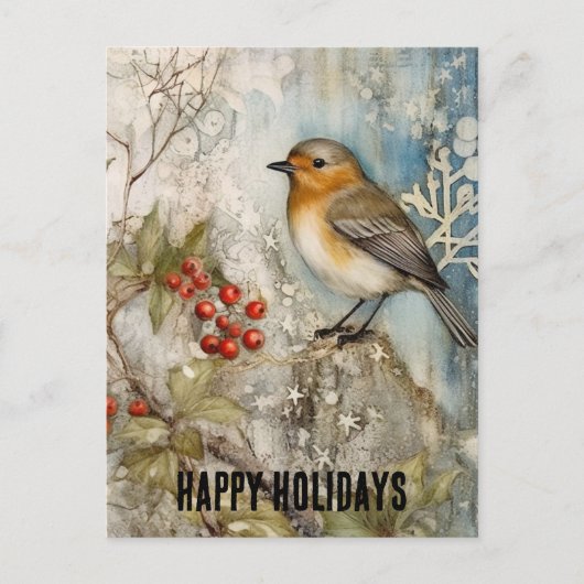 Winter Robin Happy Holidays Postkarte (Vorderseite)