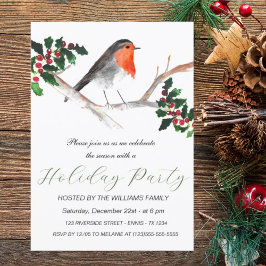Winter Robin Holly Holiday Party Wasserfarbe Feiertagskarte