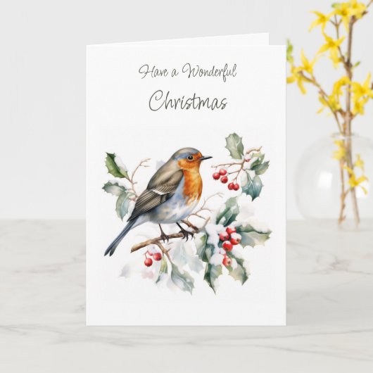 Winter Robin Holly Weihnachtskarte Karte (Gelbe Blume)