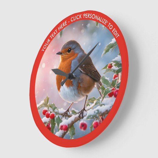 Winter Robin in Snow Custom Text Weihnachten Große Wanduhr (Winkel)