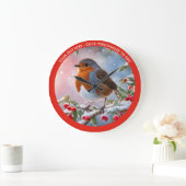 Winter Robin in Snow Custom Text Weihnachten Große Wanduhr (Zuhause)