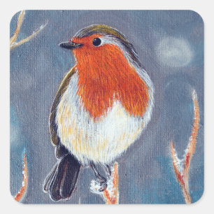 Winter Robin Painting Quadratischer Aufkleber
