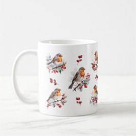 Winter Robin Red Berries Weihnachten Kaffeetasse