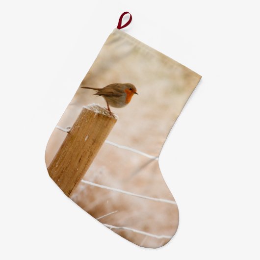Winter Robin RedBrust Großer Weihnachtsstrumpf (Vorderansicht (hängend))