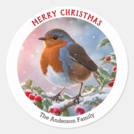 Winter Robin RedBrustfest Frohe Weihnachten Runder Aufkleber