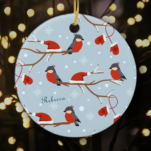 Winter Robins auf Baumzweigen Niedlich Bird Weihna Keramik Ornament