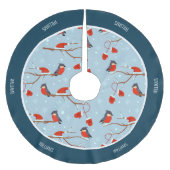 Winter Robins on Tree Niedlich Bird Christmas Blue Polyester Weihnachtsbaumdecke (Vorderseite)