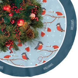 Winter Robins on Tree Niedlich Bird Christmas Blue Polyester Weihnachtsbaumdecke