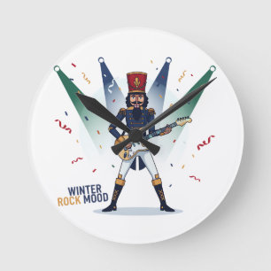 Winter Rock Stimmung – Nussknacker Gitarrist Runde Wanduhr