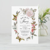Winter Romance Floral und Evergreens Brautparty Einladung (Stehend Vorderseite)