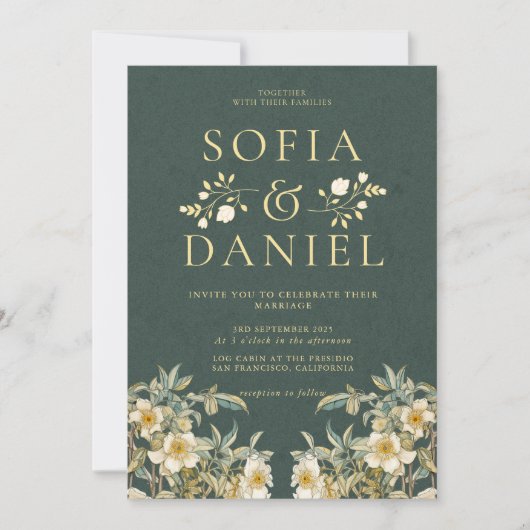 Winter Romantische Florals Hochzeit Einladung (Vorderseite)