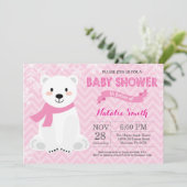 Winter-rosa Eisbär-Mädchen-Babyparty-Einladung Einladung (Stehend Vorderseite)