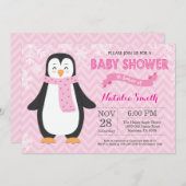 Winter-rosa Pinguin-Mädchen-Babyparty-Einladung Einladung (Vorne/Hinten)