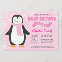 Winter-rosa Pinguin-Mädchen-Babyparty-Einladung