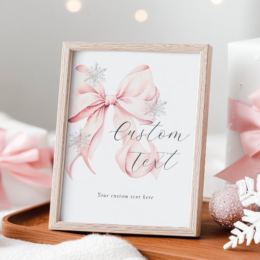 Winter Rosa Schleife Individueller Text Tischschil Poster