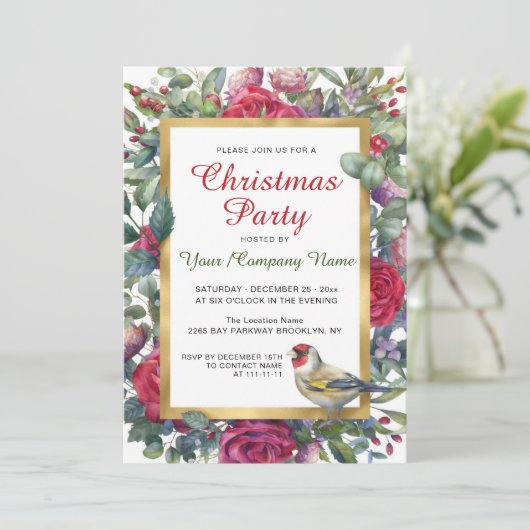 Winter Rose Blumenkraut Weihnachtsabend Party Einladung (Stehend Vorderseite)