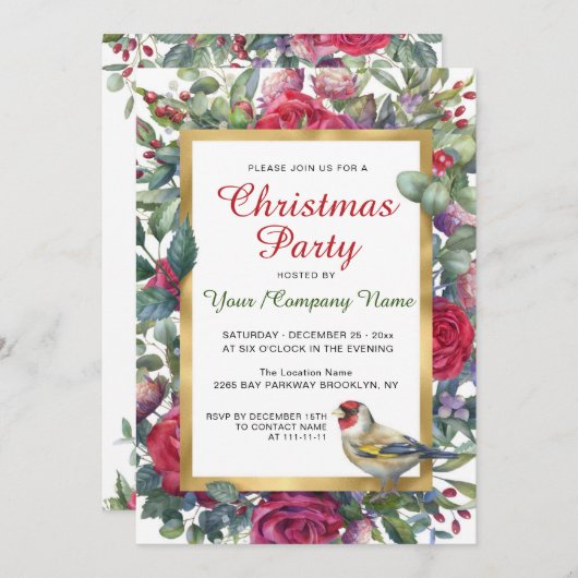 Winter Rose Blumenkraut Weihnachtsabend Party Einladung (Vorne/Hinten)