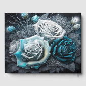 Winter-Rose mit blauer und weißer Eiszeit Gästebuch (Rückseite)