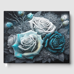 Winter-Rose mit blauer und weißer Eiszeit Gästebuch