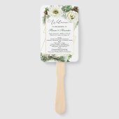 Winter Rose Pine Holly Wedding Programm Handfan Fächer (Vorderseite)