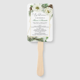 Winter Rose Pine Holly Wedding Programm Handfan Fächer
