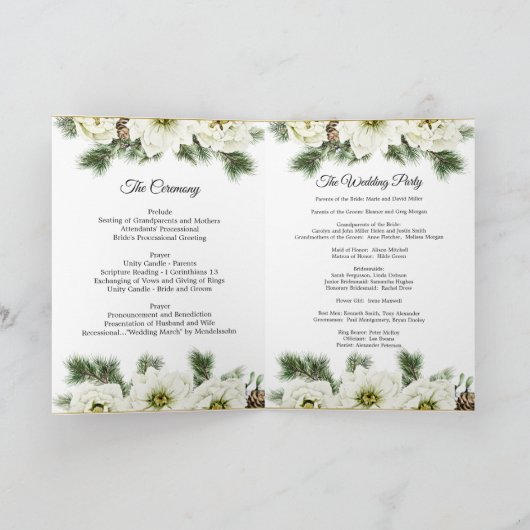 Winter Rose Pine Holly Weihnachtsfeiertag Programm (Innenseite)