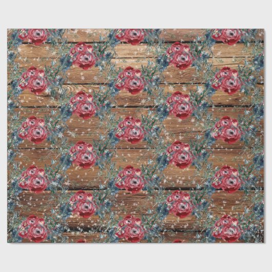 Winter Rose Pine Spruce Trellis Barriere Board Geschenkpapier (Flach)