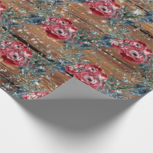 Winter Rose Pine Spruce Trellis Barriere Board Geschenkpapier (Ecke)