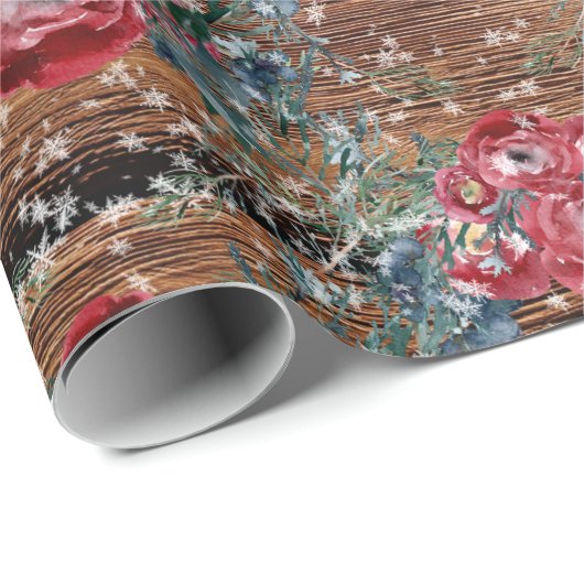 Winter Rose Pine Spruce Trellis Barriere Board Geschenkpapier (Rolleneckpunkt)