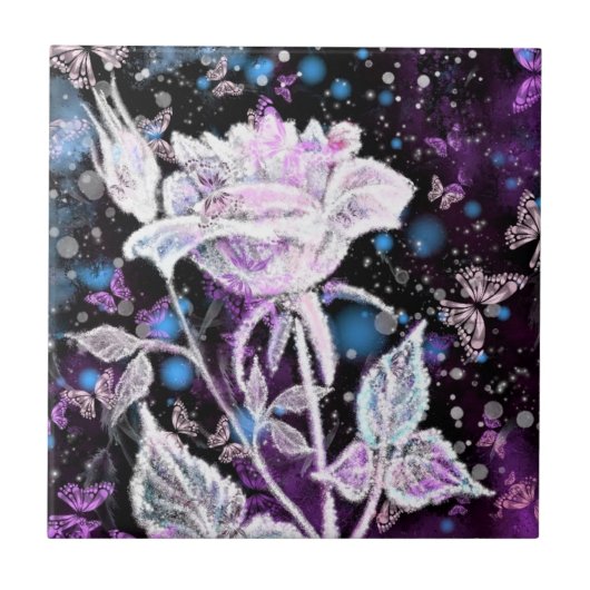 Winter Rose und Schmetterlinge Keramik Fliesenmale Fliese (Vorderseite)