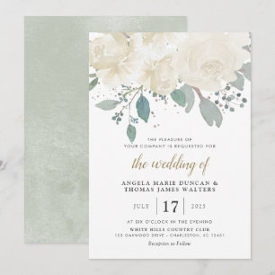 Winter Rose White Gold Floral Wedding Einladung