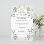 Winter Rose White Gold Floral Wedding Programm (Stehend Vorderseite)