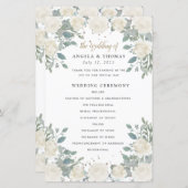 Winter Rose White Gold Floral Wedding Programm (Vorne/Hinten)