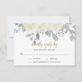 Winter Rose White Gold Floral Wedding RSVP Karte (Vorderseite)