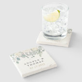 Winter Rose White Gold Floral Wedding Steinuntersetzer (Seitenansicht)