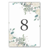 Winter Rose White Gold Floral Wedding Tischnummer (Rückseite)