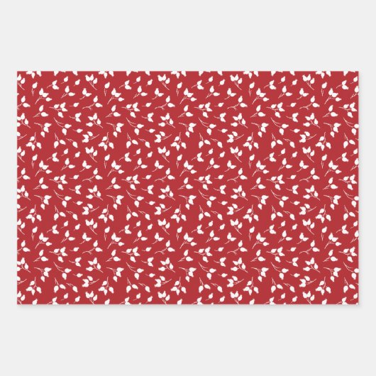 Winter Rosehips Berries und Schnee. Rotes Weihnach Geschenkpapier Set (Vorderseite 2)