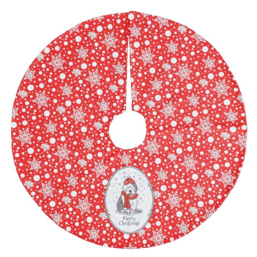 Winter (rot) Alte Englische Scheune (Grau 1) Niedl Fleece Weihnachtsbaumdecke (Vorderseite)