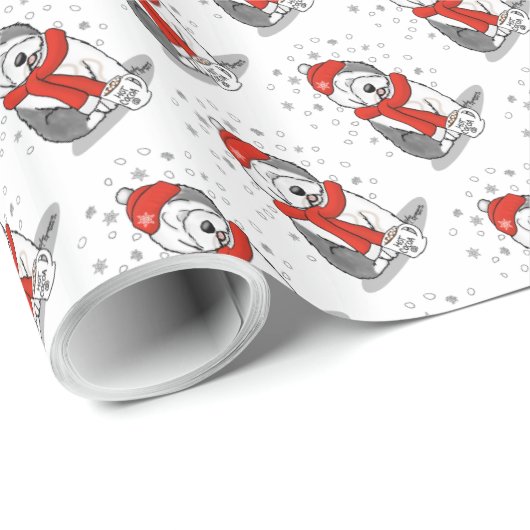 Winter (rot) Alte Englische Scheune (Grau 1) Niedl Geschenkpapier (Rolleneckpunkt)