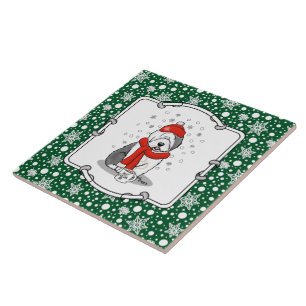 Winter (rot) Altes englisches Schafhund Grau 1 Url Fliese