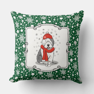 Winter (rot) Altes englisches Schafhund Grau 1 Url Kissen