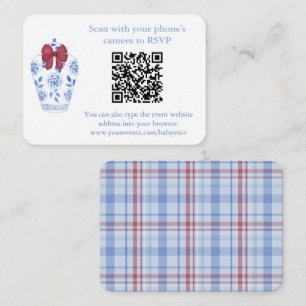 Winter-Rot-Blau-Tartan-QR-Code-Hochzeitsdusche-RSV Begleitkarte