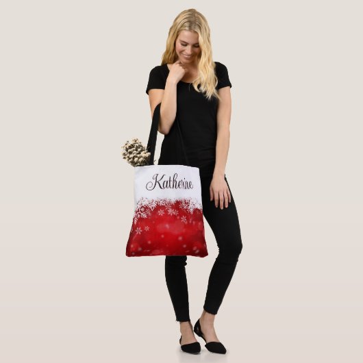 Winter Rot und Weiß Schneeflocke Tasche (Am Model)