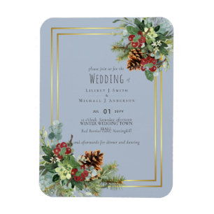 Winter Rote Beeren Kiefernzapfen Hochzeit Magnet