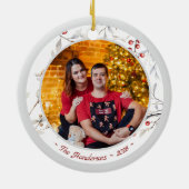 Winter Rote Berries Vögel mit Foto Weihnachten Keramik Ornament (Hinten)