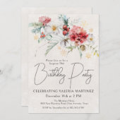 Winter Rote Blume 70. Geburtstag Überraschung Part Einladung (Vorne/Hinten)